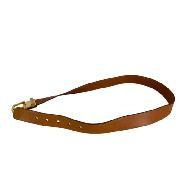 Vintage PIERRE CARDIN Tan Leather Gold Logo Buckle Unisex Belt Size 30 main image 8